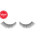 Lithe Lashes Core Collection lash style named 03 Everyday Winged,  a product image displaying the lash pair on its own, floating on a white background and zoomed in and the Allure Best of Beauty winner seal in the upper left of the image, highlighting how beautiful and natural looking the false eyelashes look. 