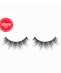 Lithe Lashes Core Collection lash style named 05 Wispy and Willowy, a product image displaying the lash pair on its own, floating on a white background and zoomed in and the Allure Best of Beauty winner seal in the upper left of the image, highlighting how beautiful and natural looking the false eyelashes look. 